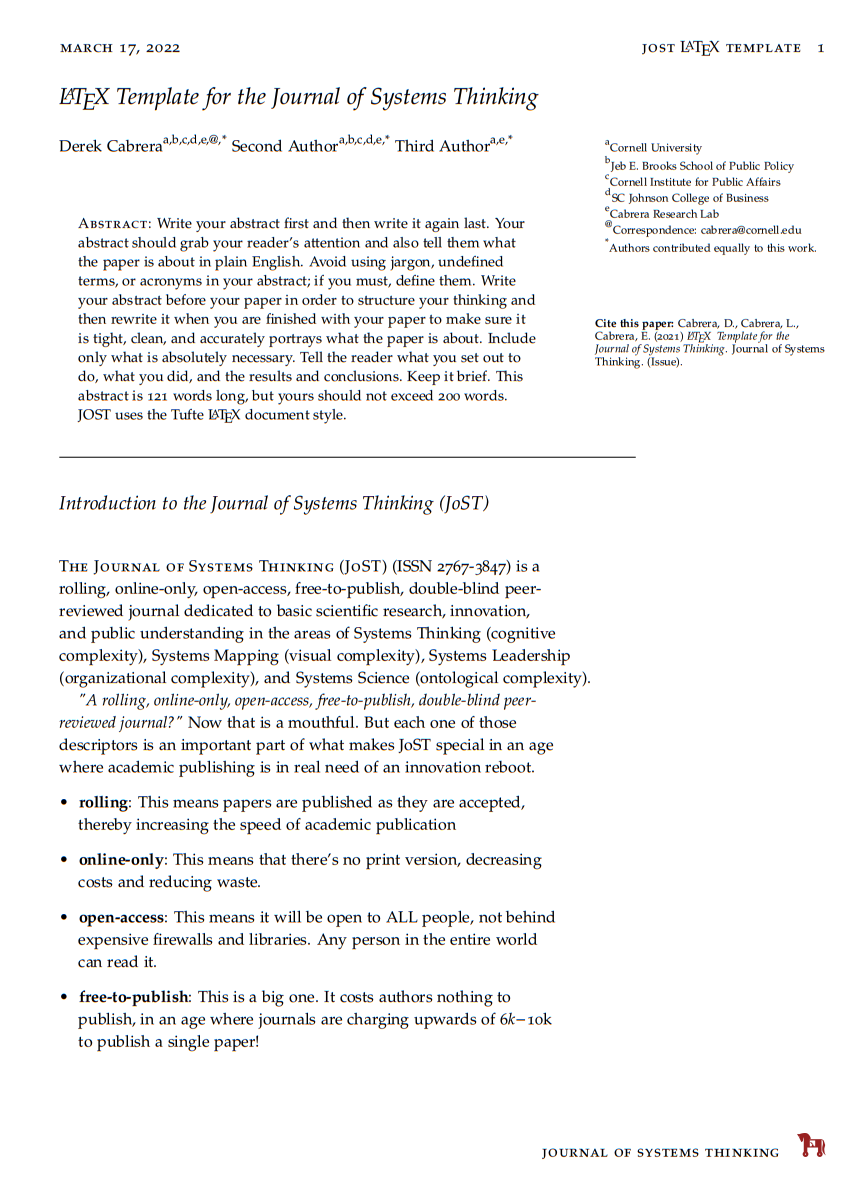 LaTeX Template for the Journal of Systems Thinking