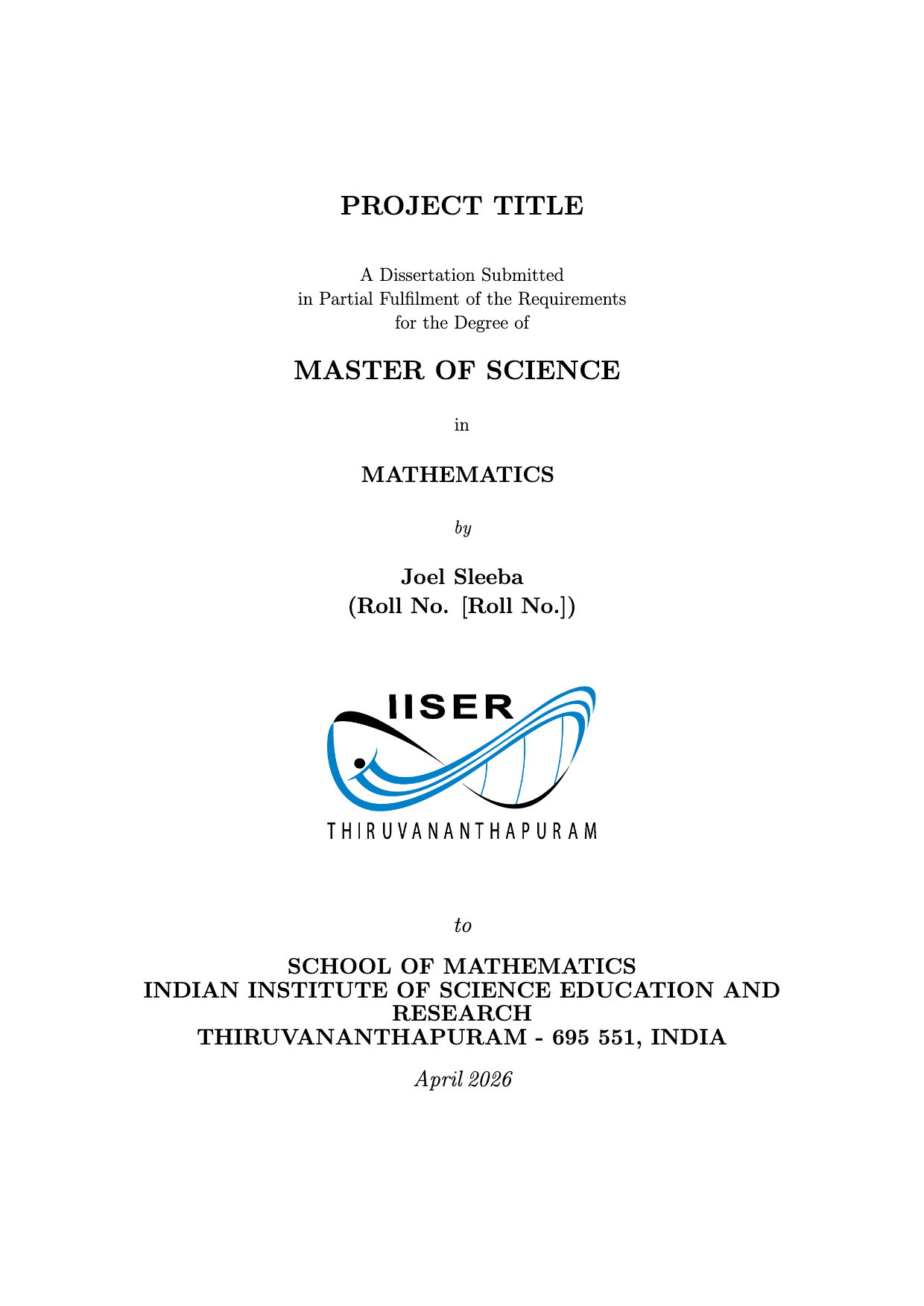 Official IISER Thiruvananthapuram Thesis Template Clean Code