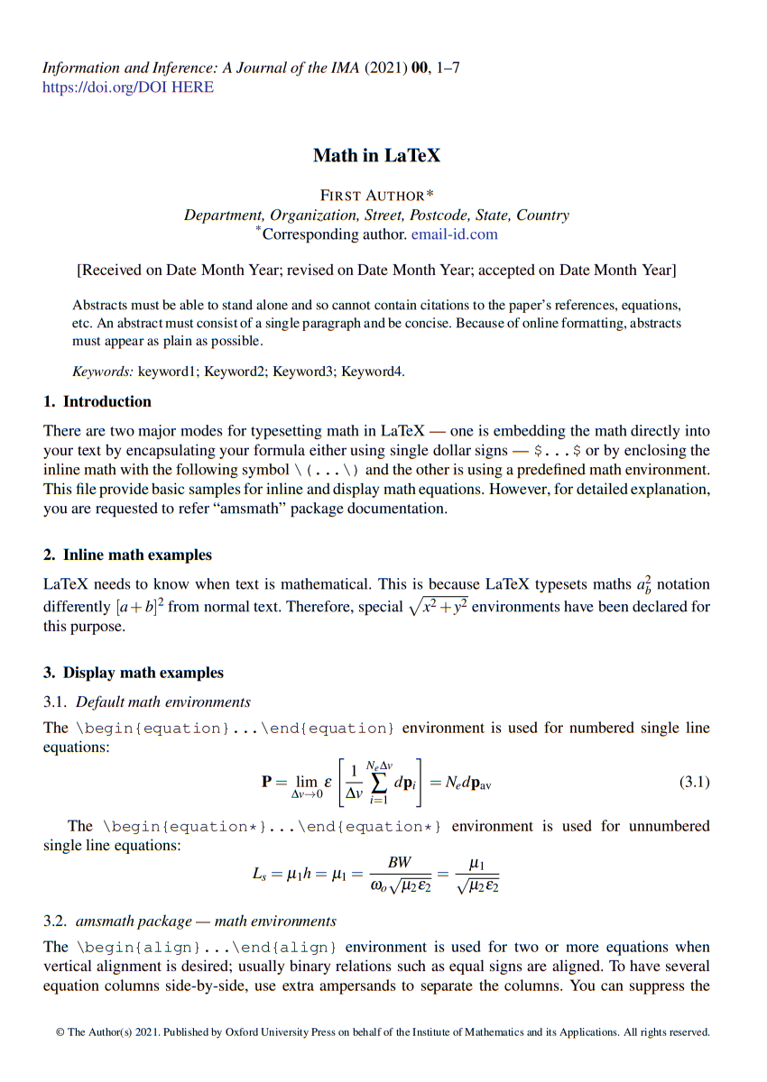 Institute of Mathematics and its Applications (IMA) Template