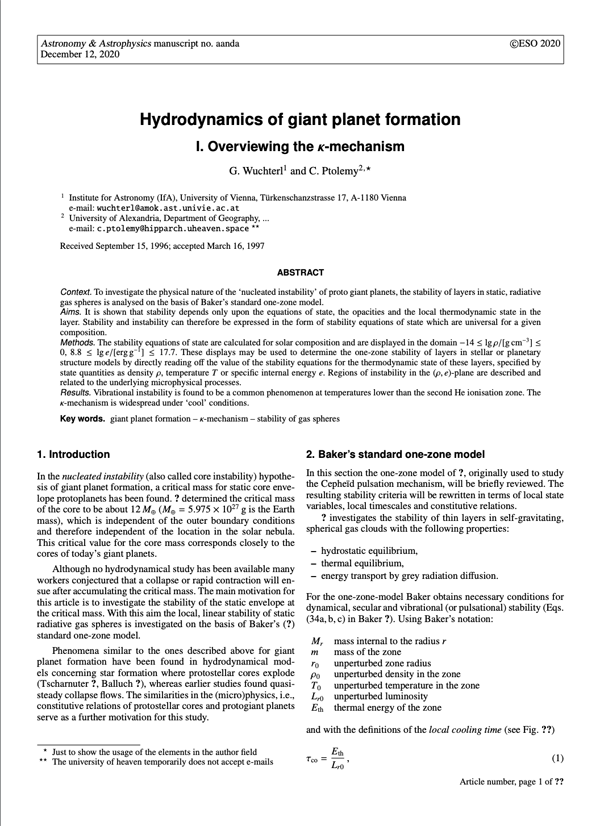 Astronomy and Astrophysics Template