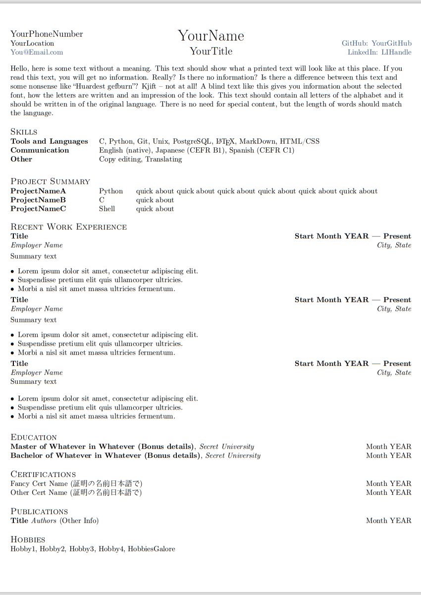 resume template (CJK support)