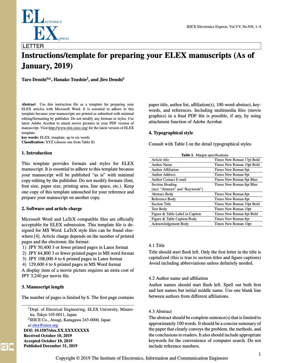 ELEX (IEICE Electronics Express) LaTeX Template