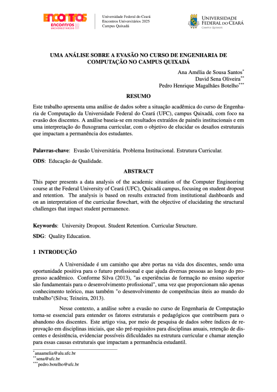 Desafios da Permanência: Uma Análise Sobre a Evasão no Curso  de Engenharia de Computação Campus Quixadá.