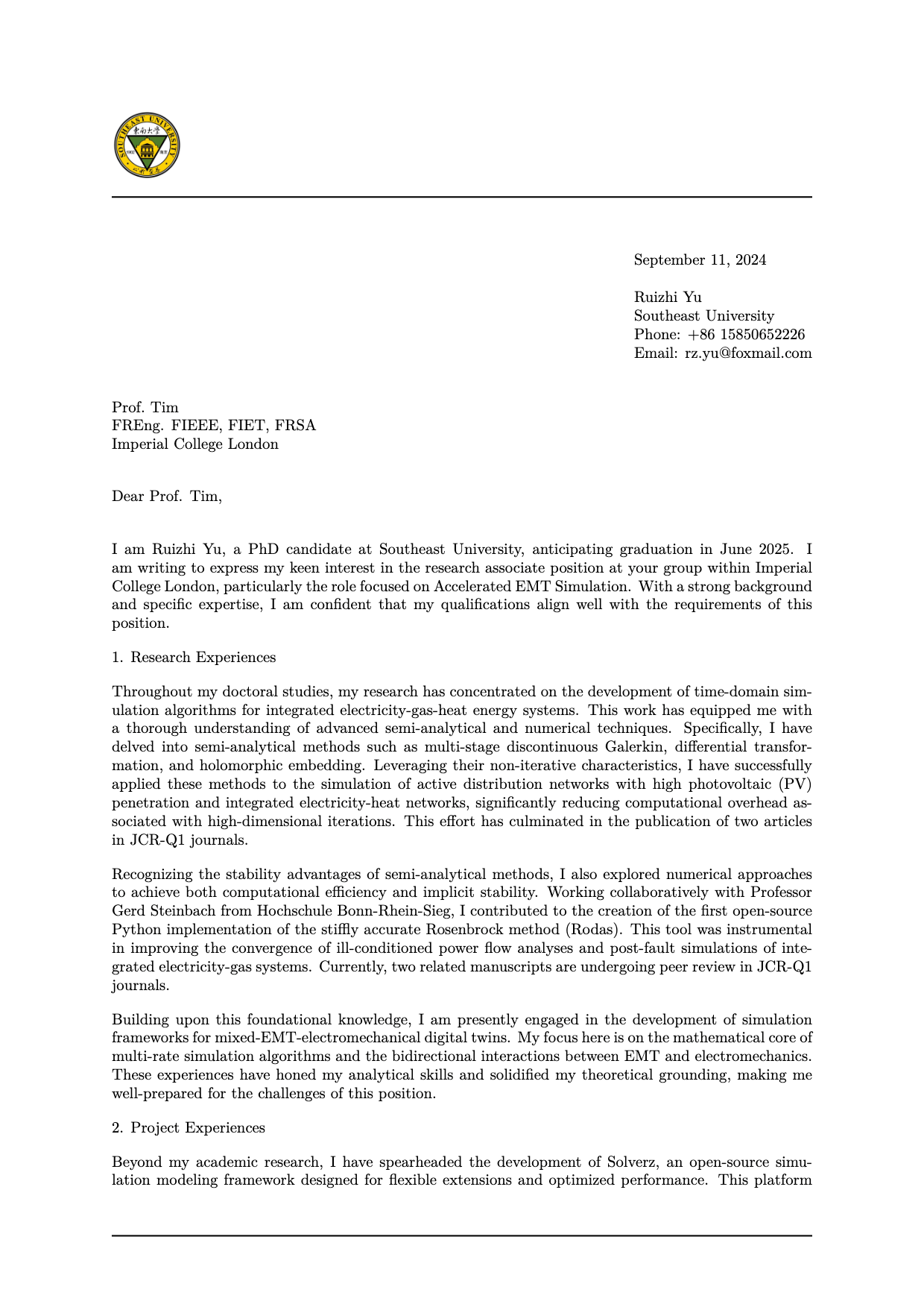 SEU Cover-Reference Letter