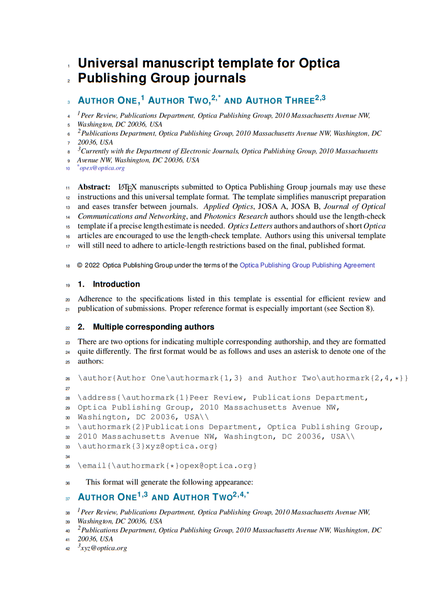 Universal manuscript template for Optica Publishing Group journals